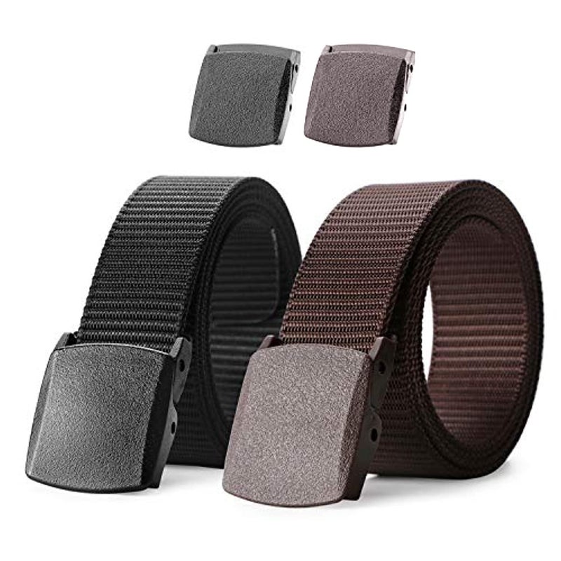 JASGOOD Nylon Military Tactical Men Belt 2 Pack Webbing Canvas Outdoor Web Belt with Plastic Buckle, E-Black+Coffee, Fits Pant up to 40 Inch - Image 1